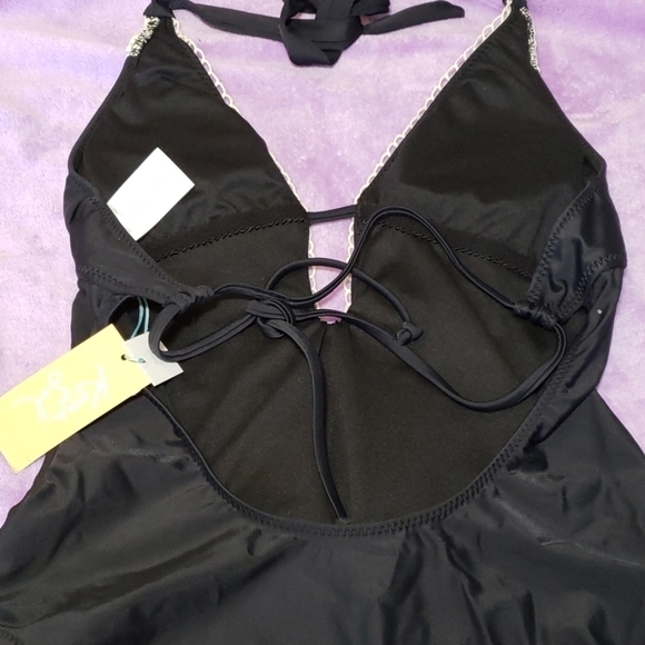 Kona Sol 1 Piece Plunge Halter Low Back Black NWT - Picture 4 of 9